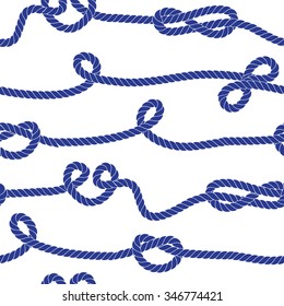 Twisted blue marine rope with knots seamless vector print