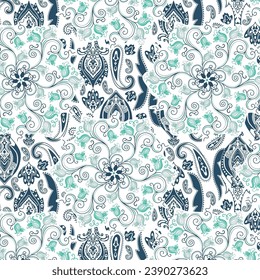 Twisted branches tulips and paisley pattern