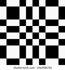 Twisted break chessboard. Vector black and white rectangles chessboard. Checkered same ornament.