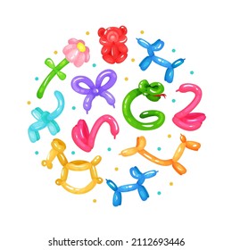 Twisted bright cute animal toys of round shape vector illustration