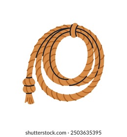 Twisted brown cordage. Cowboy lasso. Hand drawn vector illustration isolated on white background.