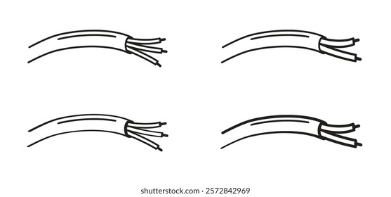 Twisted cable. Damaged electronic cables. Electric cable, wire icon. Line pattern.  Danger with voltage due to broken wire. Electrical wires. Copper Electric cable break. 