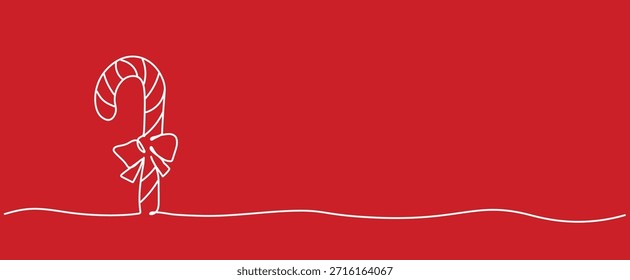 Twisted Candy Zuckerrohr Stick süßen Weihnachtsgeschmack einzeln Vektorgrafik Clipart Symbol Zeichen, Eine durchgehende Linie Kunst Zeichnung für Poster, Banner roten Hintergrund, Umriss Kopienraum leeren Raum
