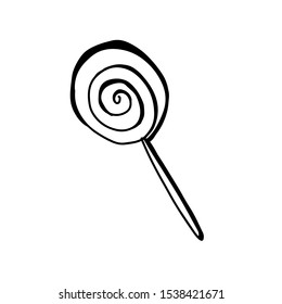 Twisted candy on a stick. Lollipop for children and adults isolate. Vector hand drawn illustration for design menu cafe and restaurant. 