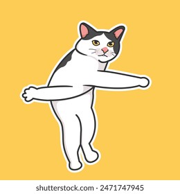 Twisted Cat Meme Sticker Vector Illustration