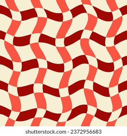 Twisted checkered colorful background. Abstract vector seamless pattern. Retro wavy psychedelic checkerboard