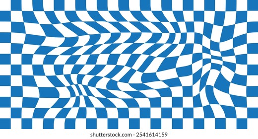 Twisted checkered colorful background. Abstract vector seamless pattern. Retro wavy psychedelic checkerboard