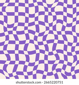 Twisted checkered colorful background. Abstract vector seamless pattern. Retro wavy checkerboard