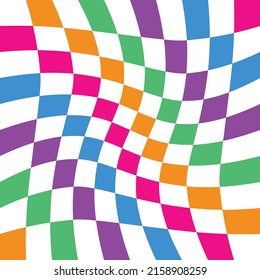 Twisted checkered colorful seamless pattern. Swirling checkerboard vector background.