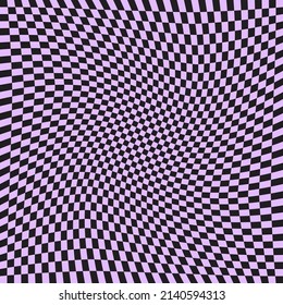 Twisted checkered monochrome seamless pattern. Abstract vector background. Retro small wavy psychedelic checkerboard	