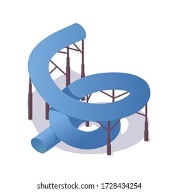 Twisted closed blue waterslide isometric 3d illustration with shadow