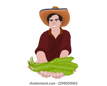 grano de racimo retorcido en manos de un jardinero.