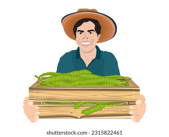 grano de racimo retorcido en manos de un jardinero.