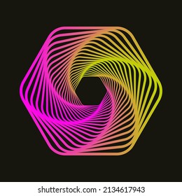 Líneas de color torcido del marco octógono. Túnel vector 3d de formas geométricas. Resumen de la espiral gráfica de fondo oscuro.