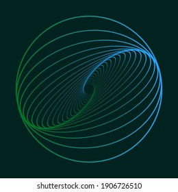 Twisted colored spiral. Curved wireframe tunnel. Vector technology logo element.