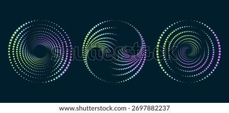 Twisted colored spiral. Curved wireframe tunnel. Vector technology logo element.