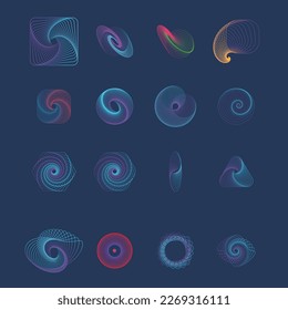 Twisted colored spiral. Vector abstract geometric elements set. Line logo