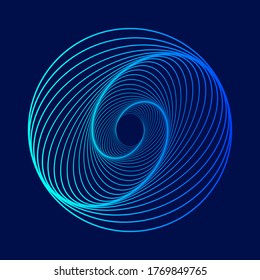 Twisted colored spiral. Wireframe circle shape. Vector technology tunnel.