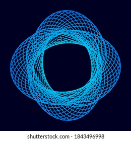 Twisted colored spiral. Wireframe polygon shape. Vector technology tunnel.
