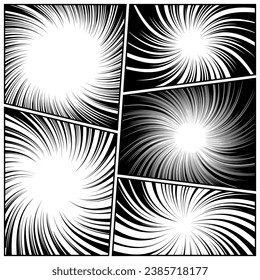 Rayos radiales de historietas torcidas, líneas. Comics de fondo con movimiento, líneas de velocidad. Elementos de estilo de arte pop. Ilustración del vector