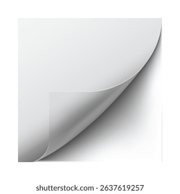 Twisted corner of a paper square sheet vector effect. White paper page turn corner. Realistic pages edge curl and bent papers sheet with shadow. Blank sticker turn angle