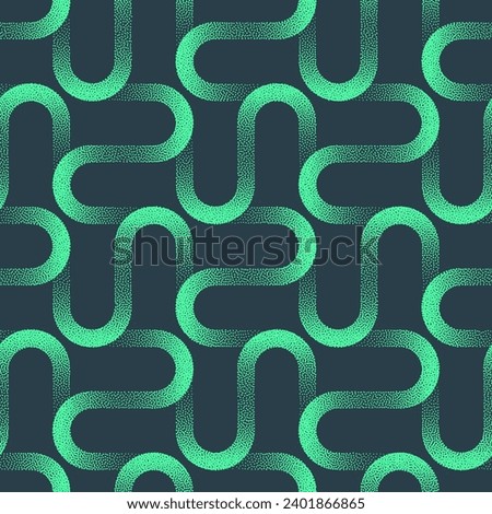Twisted Curved Lines Vector Seamless Pattern Trend Mint Green Abstract Background. Half Tone Art Illustration for Textile. Endless Intricate Structure Graphical Abstraction Wallpaper Dot Work Texture