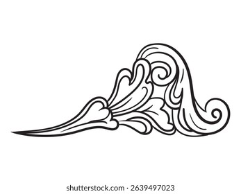 Twisted decorative hand drawing design element. Ornate baroque, engraved damask decoration, vintage ornament. Isolated vector illustration. For design, print, fabric, invitation, wedding