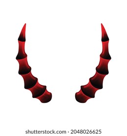 Twisted devils horns in red and black shades, realistic vector illustration isolated on white background. Demon and hell creatures halloween mascotte or costume element.