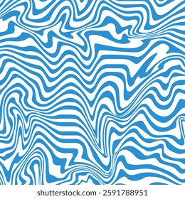 Twisted distorted blue texture. Wavy lines abstract background. Trendy psychedelic retro style backdrop. Waves, swirl and twirl water liquid pattern. Y2k aesthetic design