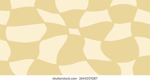 Twisted distorted checkered pattern, retro 70s groovy banner background, vector illustration. Geometric wavy backdrop. Hippie style abstract website page template