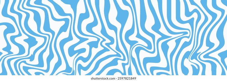 Twisted and distorted Groovy blue background. Abstract summer pattern. Liquid Background in trendy retro psychedelic style. Vector illustration