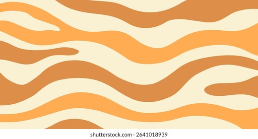 Twisted distorted retro 70s groovy wavy banner background, vector illustration. Geometric waves backdrop. Hippie style abstract website page template