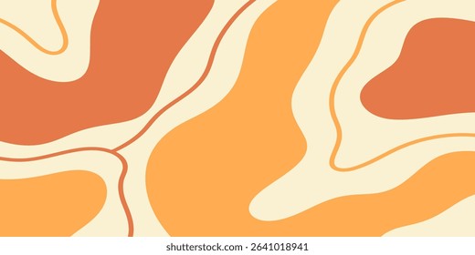 Twisted distorted retro 70s groovy wavy banner background, vector illustration. Geometric waves backdrop. Hippie style abstract website page template
