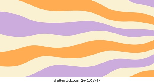 Twisted distorted retro 70s groovy wavy banner background, vector illustration. Geometric waves backdrop. Hippie style abstract website page template