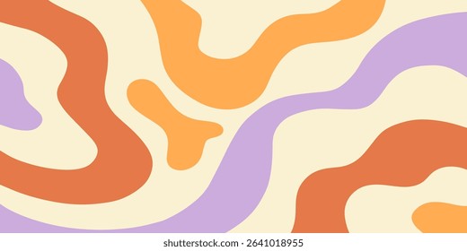 Twisted distorted retro 70s groovy wavy banner background, vector illustration. Geometric waves backdrop. Hippie style abstract website page template