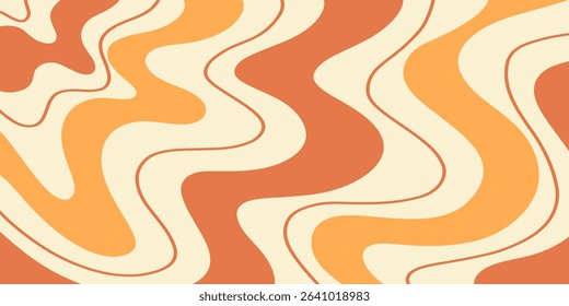 Twisted distorted retro 70s groovy wavy banner background, vector illustration. Geometric waves backdrop. Hippie style abstract website page template