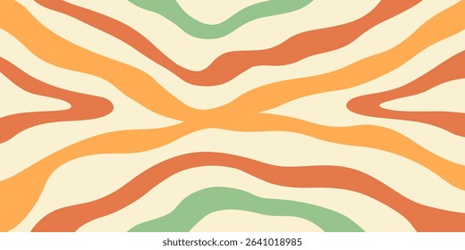 Twisted distorted retro 70s groovy wavy banner background, vector illustration. Geometric waves backdrop. Hippie style abstract website page template
