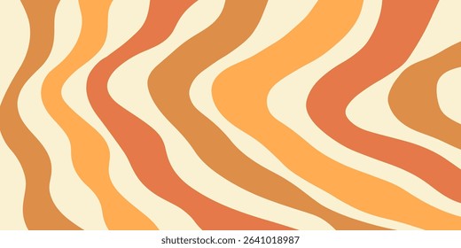 Twisted distorted retro 70s groovy wavy banner background, vector illustration. Geometric waves backdrop. Hippie style abstract website page template