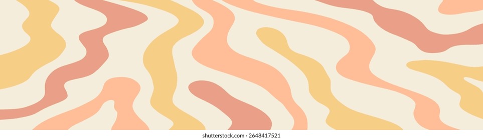 Twisted distorted retro 70s groovy banner background, vector illustration. Geometric wavy backdrop. Hippie style abstract website page template