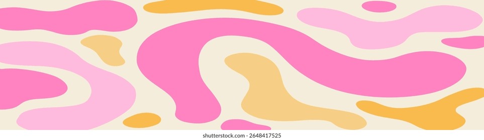 Twisted distorted retro 70s groovy banner background, vector illustration. Geometric wavy backdrop. Hippie style abstract website page template