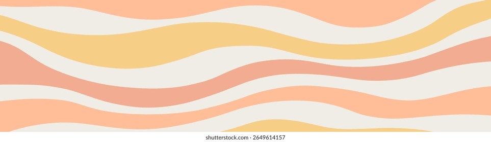 Twisted distorted retro 70s groovy banner background, vector illustration. Geometric wavy backdrop. Hippie style abstract website page template