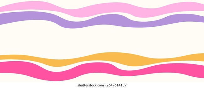 Twisted distorted retro 70s groovy banner background, vector illustration. Geometric wavy backdrop. Hippie style abstract website page template