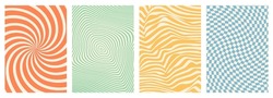 Twisted And Distorted Vector Groovy Hippie Background. Waves, Swirl, Twirl Pattern. Set Of Backgrounds In Trendy Retro Psychedelic Style. Vector Illustration