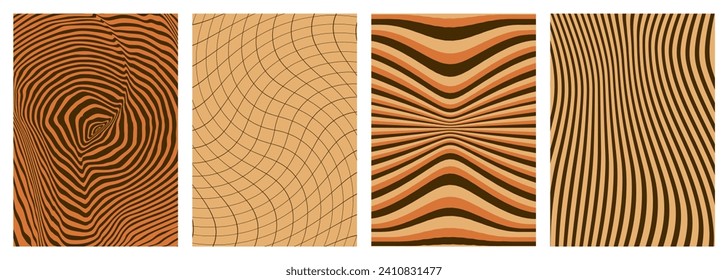 Twisted and distorted vector groovy hippie background. Waves, swirl, twirl pattern. Set of backgrounds in trendy retro psychedelic style. Vector illustration