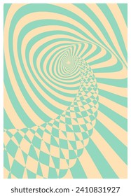 Twisted and distorted vector groovy hippie background. Waves, swirl, twirl pattern. Retro backgrounds in psychedelic style. Vector illustration