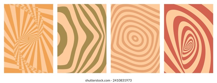 Twisted and distorted vector groovy hippie background. Waves, swirl, twirl pattern. Set of backgrounds in trendy retro psychedelic style. Vector illustration