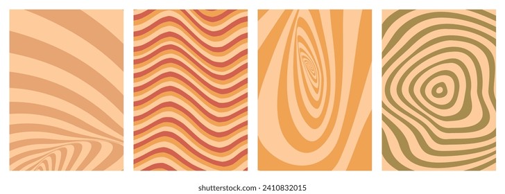 Twisted and distorted vector groovy hippie background. Waves, swirl, twirl pattern. Set of backgrounds in trendy retro psychedelic style. Vector illustration