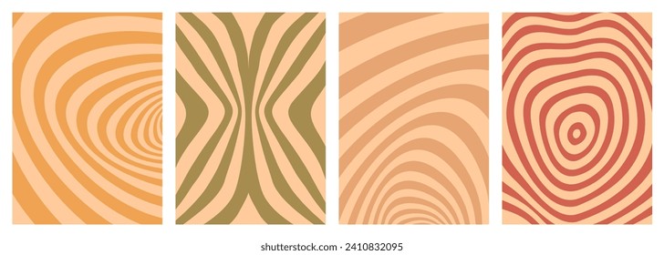 Twisted and distorted vector groovy hippie background. Waves, swirl, twirl pattern. Set of backgrounds in trendy retro psychedelic style. Vector illustration