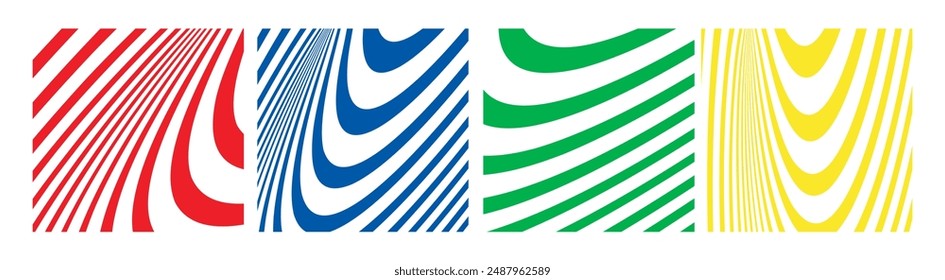 Vector retorcido y distorsionado fondo hippie groovy. Ondas, remolino, patrón de giro. Conjunto de fondos en estilo psicodélico retro de moda. Ilustración vectorial, Web, postal, Anuncio, fondo de cumpleaños