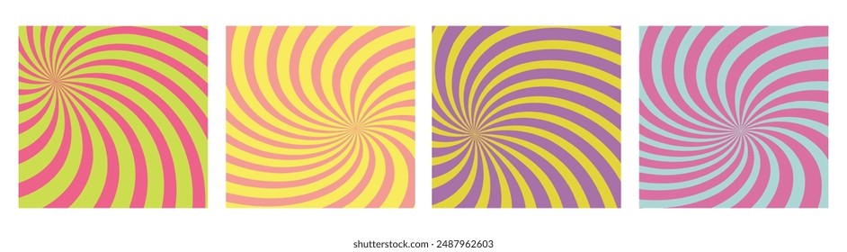 Twisted and distorted vector groovy hippie background. Waves, swirl, twirl pattern. Set of backgrounds in trendy retro psychedelic style. Vector illustration,web,postcard,banner,birthday background